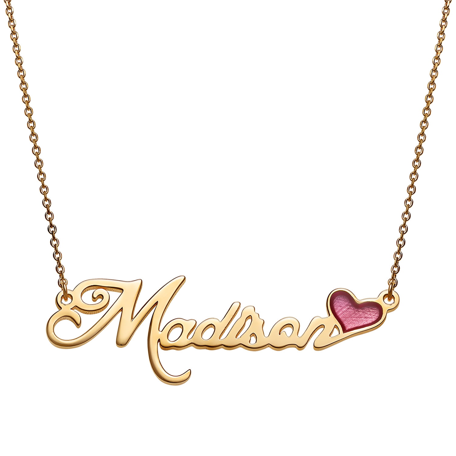 PERSONALIZED PLANET Women's Sterling Silver or Gold over Sterling Name with Pink Enamel Heart Necklace