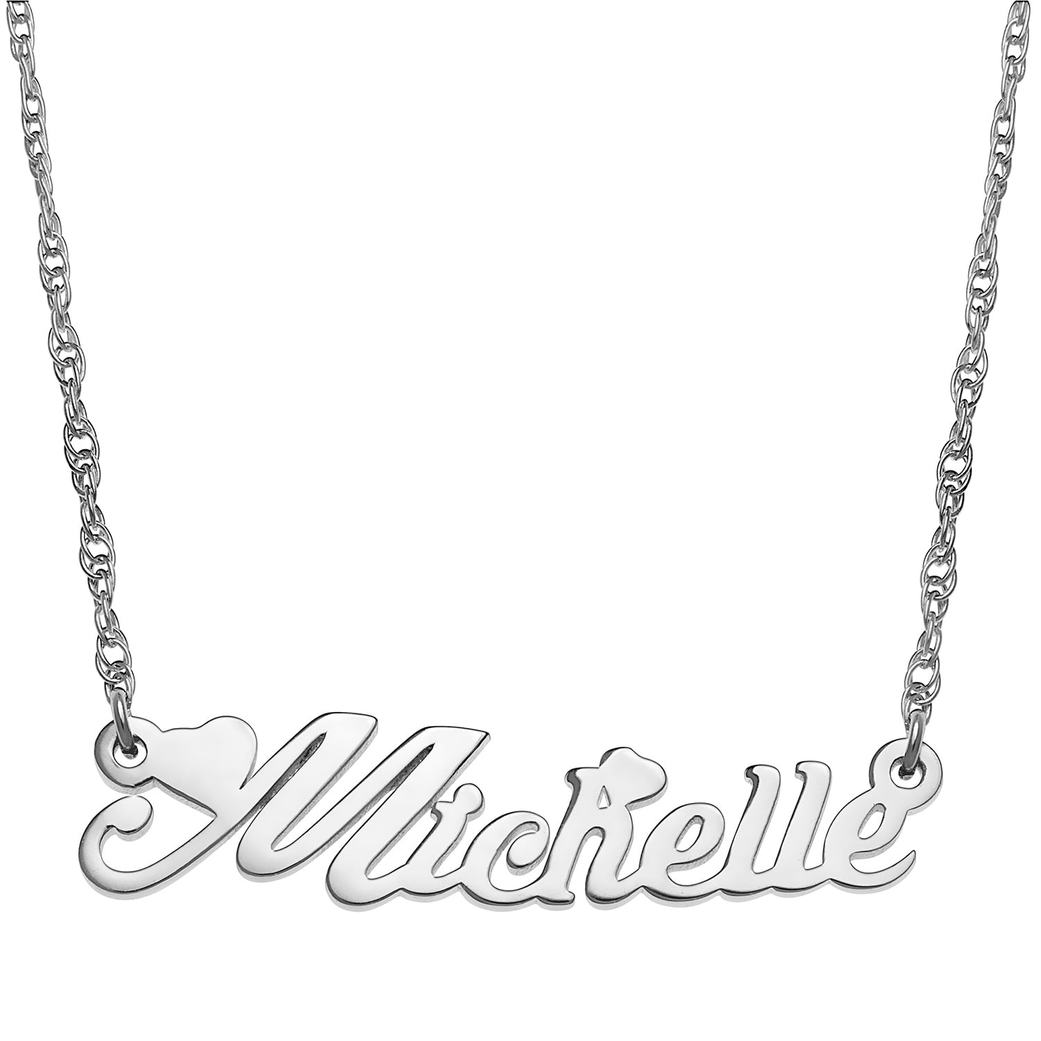 PERSONALIZED PLANET Women's Sterling Silver or Gold over Sterling Script Name with Hearts Necklace