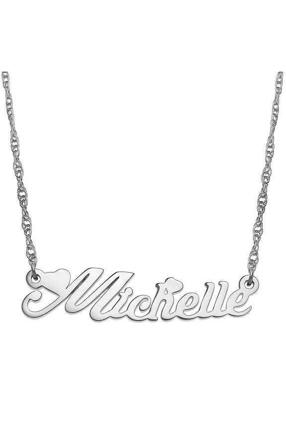 Women's Sterling Silver or Gold over Sterling Script Name with Hearts Necklace