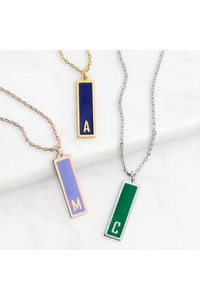 Women's Vertical Bar Enamel Initial Necklace