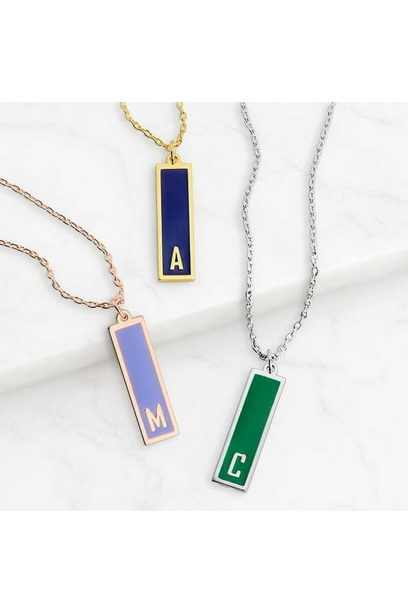 Women's Vertical Bar Enamel Initial Necklace