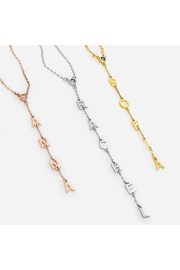 Women's Vertical Name with Birthstone Y-Necklace