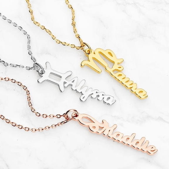 Personalized Planet Women's Zodiac Sign Vertical Name Necklace
