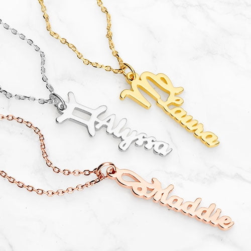 Personalized Planet Women's Zodiac Sign Vertical Name Necklace