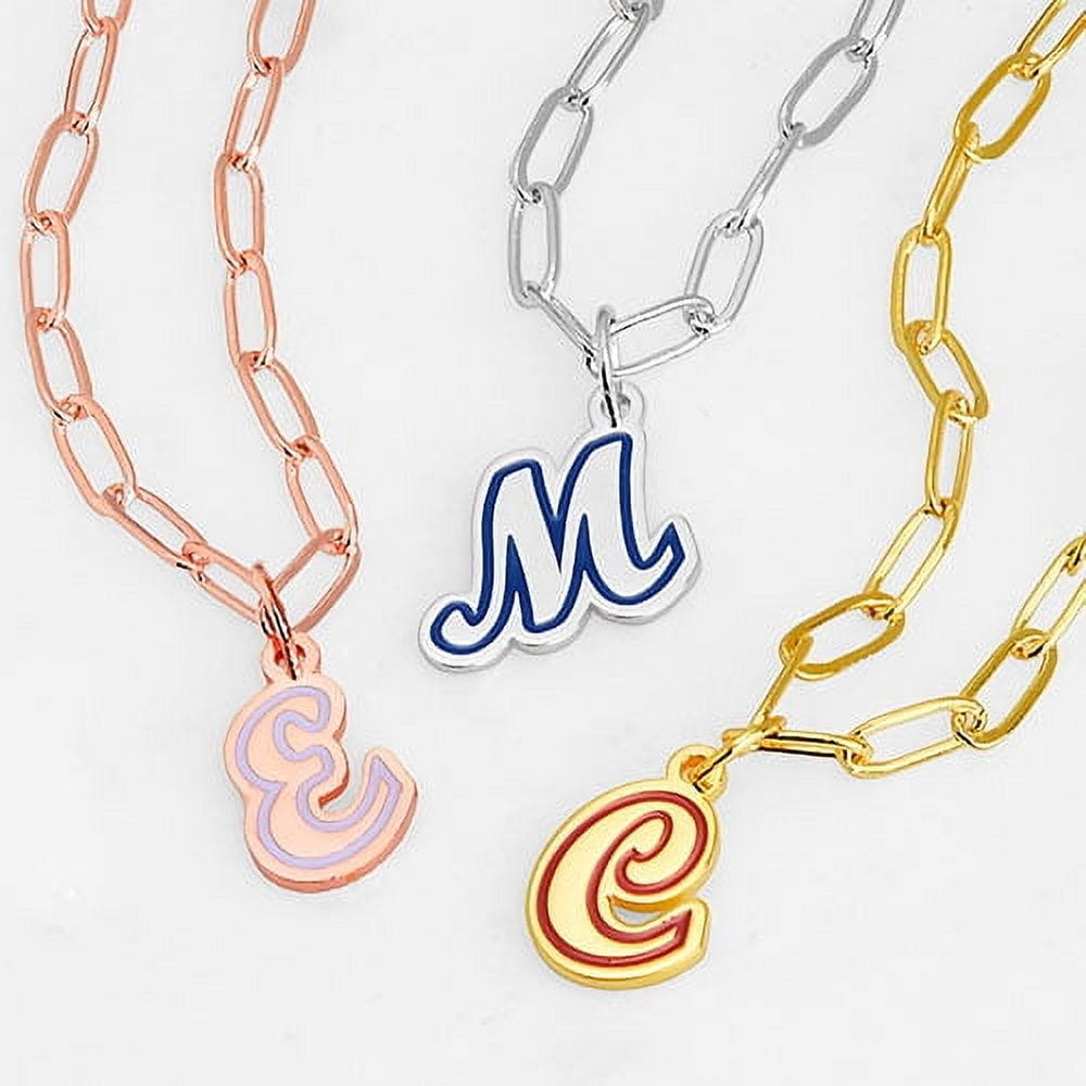 Personalized Planet Women'sEnamel Outline Script Initial Paperclip Chain Necklace