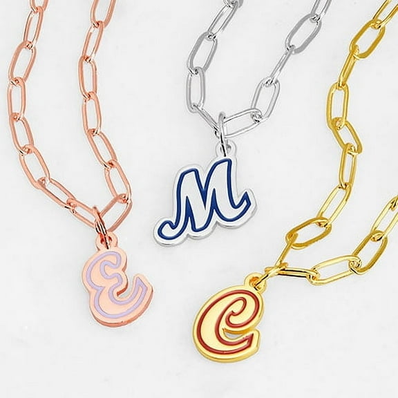 Personalized Planet Women'sEnamel Outline Script Initial Paperclip Chain Necklace