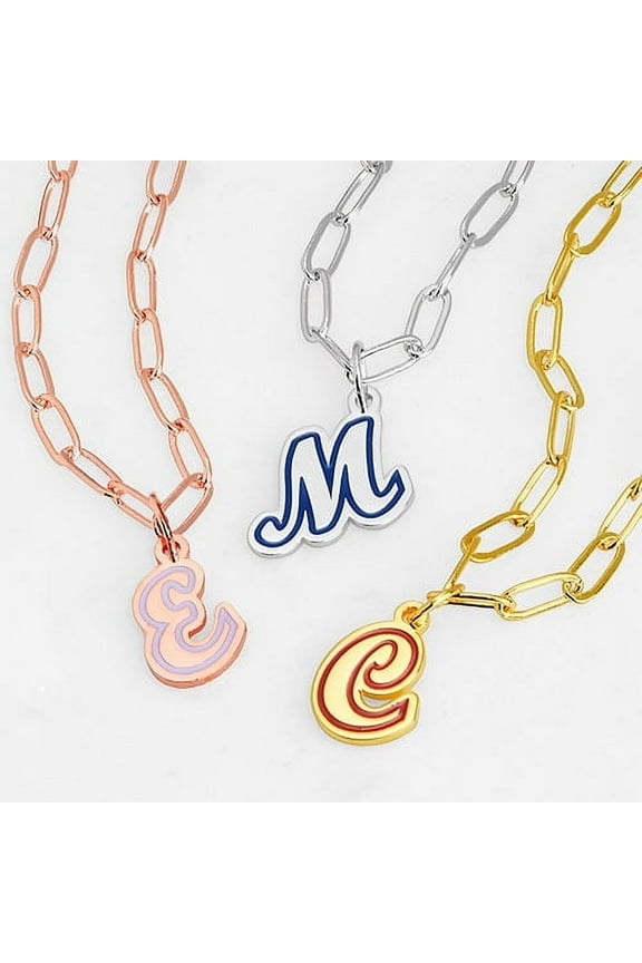 Women'sEnamel Outline Script Initial Paperclip Chain Necklace