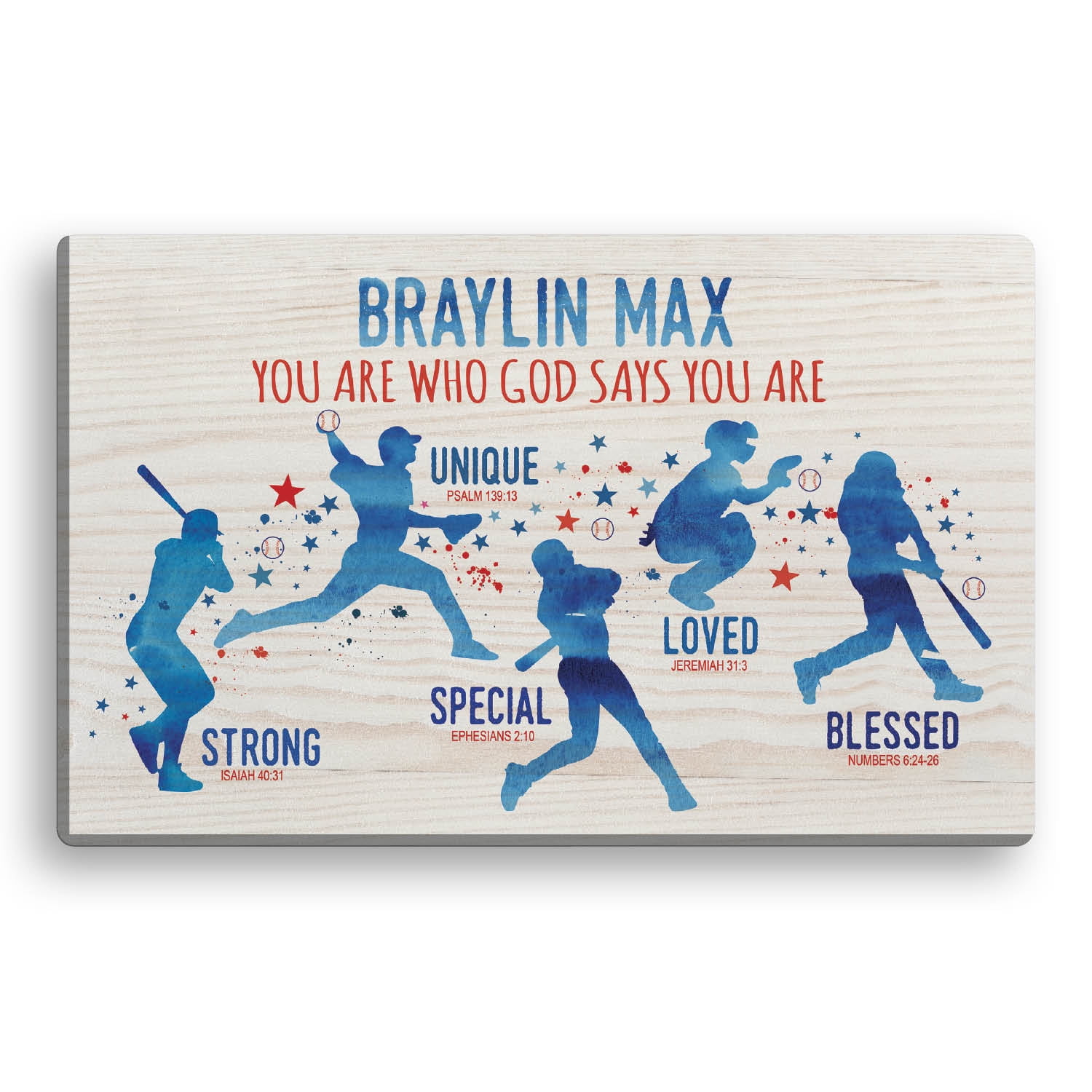 Personalized Planet You Are What God Says You Are Inspiring Baseball Player Canvas Wall Art with Custom Name Printed | Ready to Hang in Boys Bedroom | 10x16