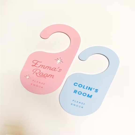 Personalized Please Knock Door Sign Set for Teens, Custom Do Not Disturb Hanger, Pink Blue 2 Pack