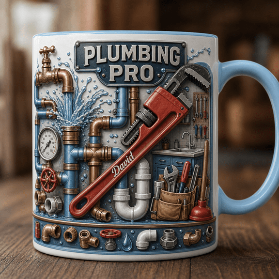Personalized Plumber Mug 3D Effect Custom Name Pipe Wrench Coffee Cup Gift