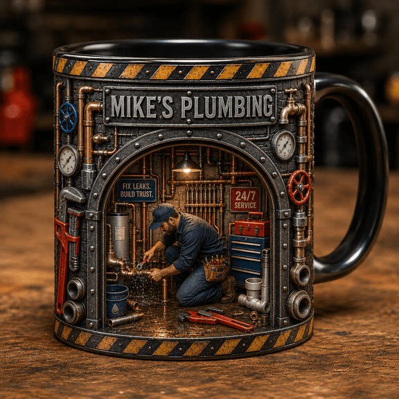 Personalized Plumber Mug, Custom Garage Workshop Coffee Cup for Plumbing Worker Gift
