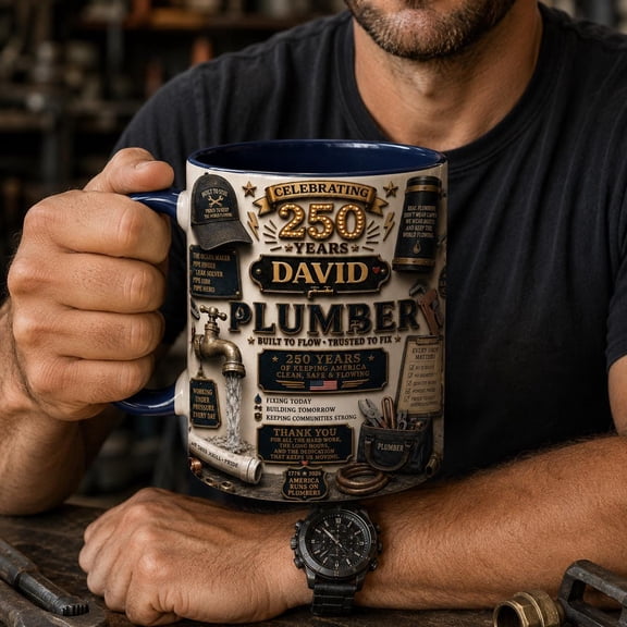 Personalized Plumber Mug, Custom Name Coffee Cup, 250 Years Celebration Trade Gift