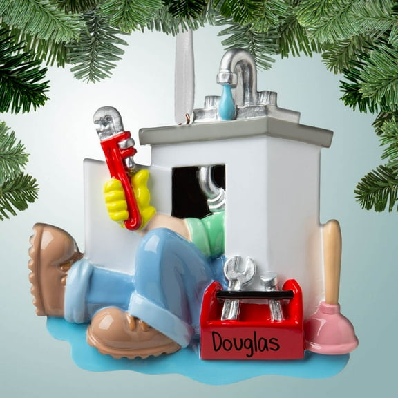 Personalized Plumber Under Sink Christmas Ornament - Construction Worker - Handyman - Contractor - Building a Home - Perfect Stocking Stuffer