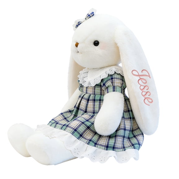 Personalized Custom Plush Doll with Removable Skirt and Long Ears, Soft Stuffed Animal Toy Gift for Kids Girls Birthday Christmas