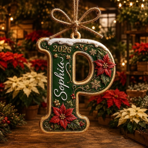 Personalized Poinsettia Initial Christmas Ornament 2026 Keepsake