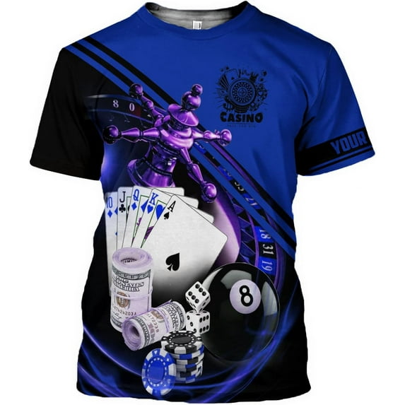 Personalized Poker Shirt 3D Funny Poker Shirt for Men Casino Poker Shirt Gifts Men Women Funny Poker Gift (Blue, M)
