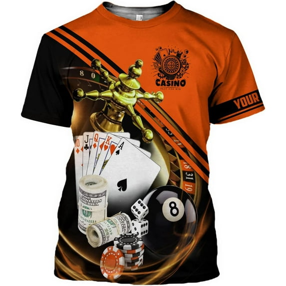 Personalized Poker Shirt 3D Funny Poker Shirt for Men Casino Poker Shirt Gifts Men Women Funny Poker Gift (Orange, M)