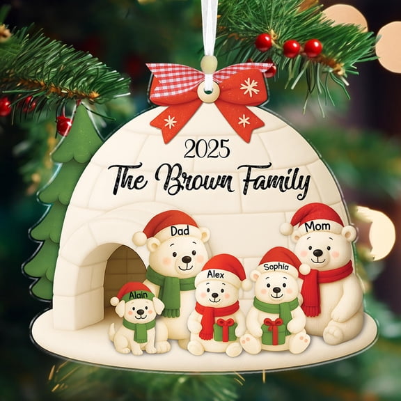 Personalized Polar Bear Family Ornament, Christmas Gift For Family, Polar Bear Keepsake Ornament, Custom Family Name Ornament,Christmas Gift