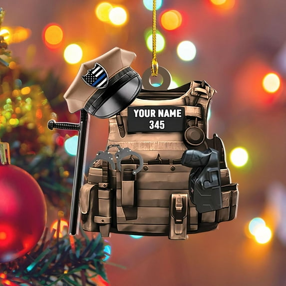 Personalized Police Christmas Ornament Police Outfit Gift for Police Police Prayer Ornament Police Hat Ornament, Police Vest Ornament Police Officer Ornament (Police 1) - 3390 (Yellow)