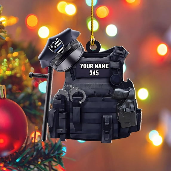 Personalized Police Christmas Ornament Police Outfit Gift for Police Police Prayer Ornament Police Hat Ornament, Police Vest Ornament Police Officer Ornament (Police 1) - 3390 (Black)