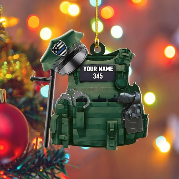 Personalized Police Christmas Ornament Police Outfit Gift for Police Police Prayer Ornament Police Hat Ornament, Police Vest Ornament Police Officer Ornament (Police 1) - 3390 (Green)