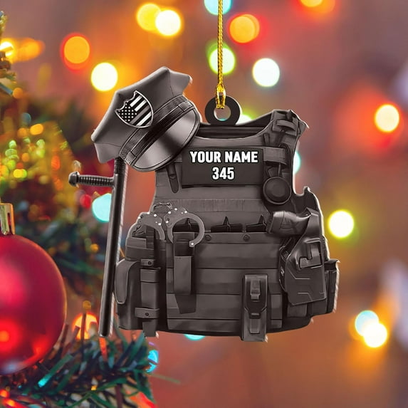 Personalized Police Christmas Ornament Police Outfit Gift for Police Police Prayer Ornament Police Hat Ornament, Police Vest Ornament Police Officer Ornament (Police 1) - 3390 (Brown)