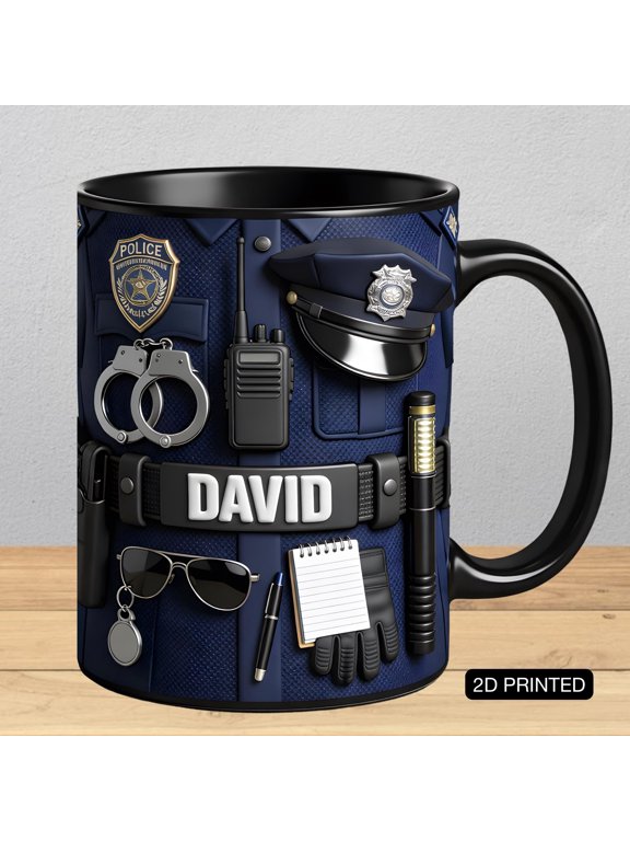 Personalized Police Gear Mug, Custom Name Police Officer Coffee Mug, Gift for Police Officer