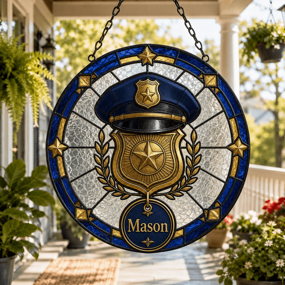 Personalized Police Officer Badge Window Hanging Suncatcher Gift for Law Enforcement