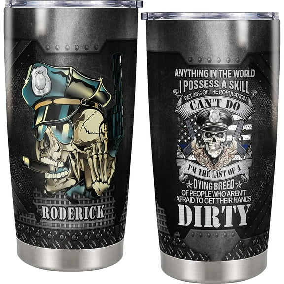 Personalized Police Officer Tumbler Custom Name Men Women Insulated Travel coffee Mug Cups with Lid Stainless Steel 20 oz Gifts for Dad Husband Policeman Birthday Fathers Day