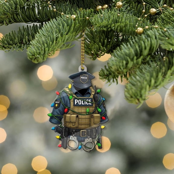 Personalized Police Officer Uniform Acrylic Christmas Ornament with Lights Custom Name Law Enforcement Holiday Tree Decor, Hero Appreciation Gift, Home Keepsake