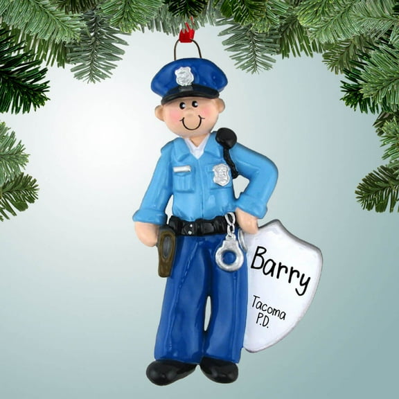 Personalized Policeman with Badge Christmas Ornament - Police Force - Patrol - Sheriff - Deputy - Cop