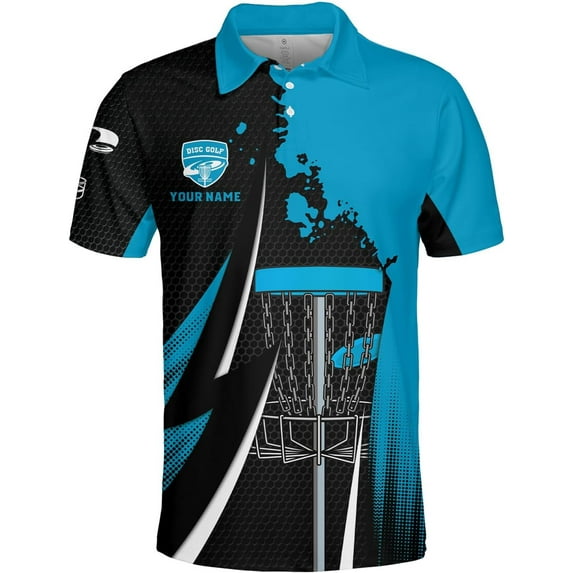 Personalized Polo Shirt - 3D Disc Golf Jerseys for Men & Teams S-5XL - Perfect Disc Golf Gifts (Blue, 5XL)