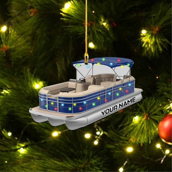 Personalized Pontoon Boat Christmas Ornament, Pontoon Car Ornament, Gift for Bowriders, Wake Boats,Pontoon Lover Gift (Pontoon 24) - 3329 (Blue)
