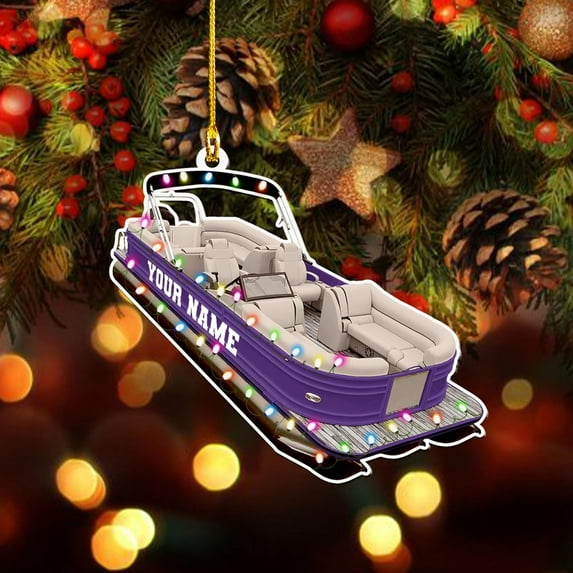 Personalized Pontoon Boat Christmas Ornament, Pontoon Car Ornament, Gift for Bowriders, Wake Boats,Pontoon Lover Gift (Pontoon 26) - 3331 (Purple)
