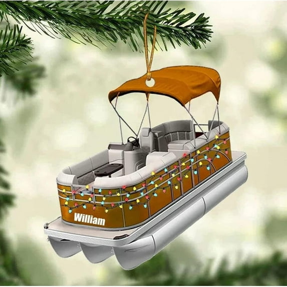 Personalized Pontoon Boat Christmas Ornament, Pontoon Car Ornament, Gift for Bowriders, Wake Boats,Pontoon Lover Gift (Pontoon 27) - 3330 (Orange)