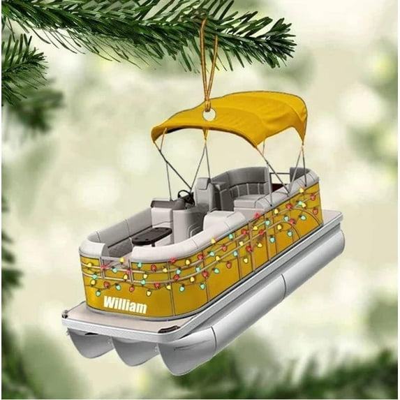 Personalized Pontoon Boat Christmas Ornament, Pontoon Car Ornament, Gift for Bowriders, Wake Boats,Pontoon Lover Gift (Pontoon 27) - 3330 (Yellow)