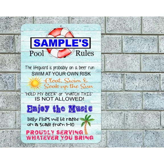 Personalized Pool Rules Sign Aluminum Metal 8"X12" Custom Name Funny Deck Patio