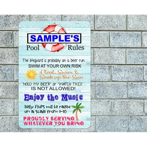 Personalized Pool Rules Sign Aluminum Metal 8"X12" Custom Name Funny Deck Patio