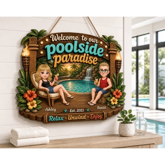 Personalized Poolside Paradise Wood Sign for Couples | Summer Decor
