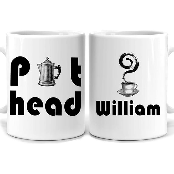 Personalized Pot Head 11oz White Ceramic Coffee Tea Mug, Gifts For Caffeine Lovers, Humor Lovers, Coffee Lovers, Family Friends, On Birthday, Holiday