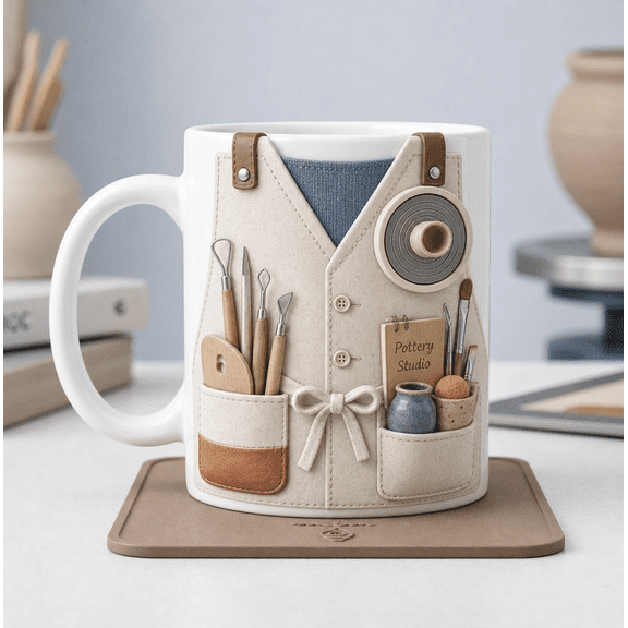 Personalized Potter Ceramic Coffee Mug, Custom Name Pottery Wheel Gift for Ceramics Artist