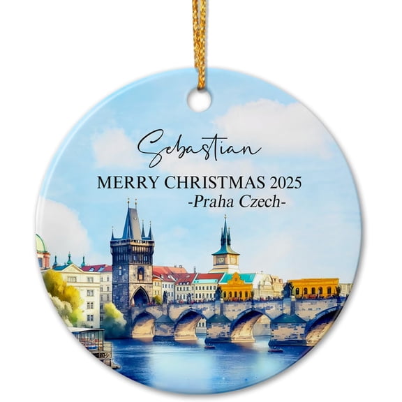 Personalized Praha Czech Ceramic Christmas Ornament 2025 - Travel Memories Gift, Customized Text & Name for Praha Czech Lover Keepsake Xmas