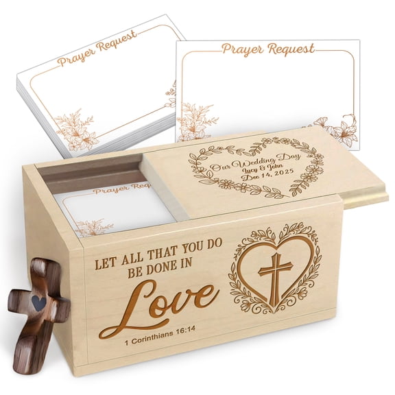 Personalized Prayer Box with 100 Blank Prayer Request Cards & Wooden Handheld Cross, Custom Keepsake Box for Daily Prayer and Graduation, Inspirational Bible Gift