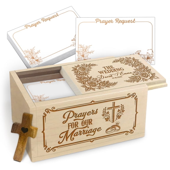 Personalized Prayer Box with 100 Blank Prayer Request Cards & Wooden Handheld Cross, Custom Keepsake Box for Graduation and Daily Prayer, Inspirational Bible Gift