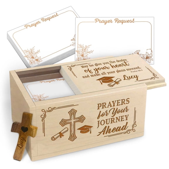 Personalized Prayer Box with 100 Blank Prayer Request Cards & Wooden Handheld Cross, Memory Keepsake Box for Your Daily Prayers, Graduation Gifts, Inspirational Bible Gift