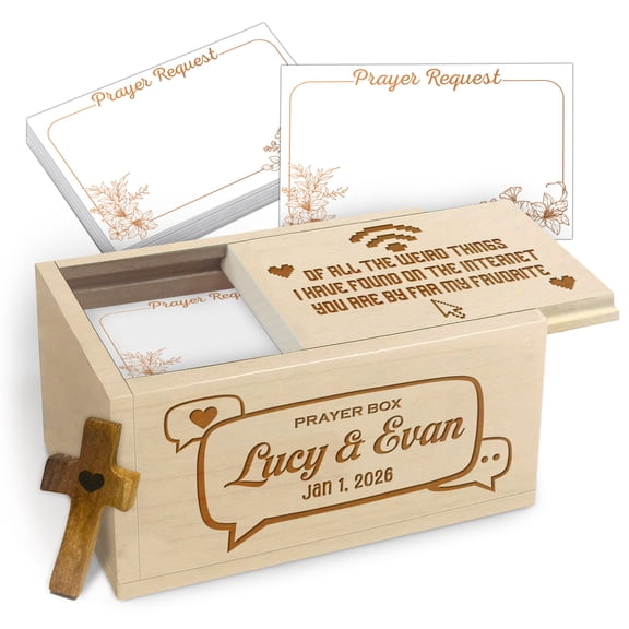 Personalized Prayer Box for Couple, Maple Wood Keepsake Box with Custom Names and Date Engraving & Personalized Wooden Cross, Faith Gift for Couples Prayer and Love