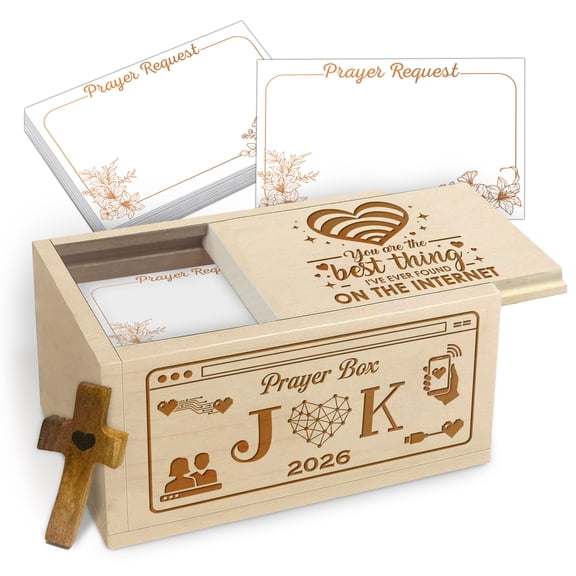 Personalized Prayer Box for Couple, Maple Wood Keepsake Box with Custom Names and Year Engraving & Personalized Wooden Cross, Faith Gift for Couples Prayer, Love and Reflection