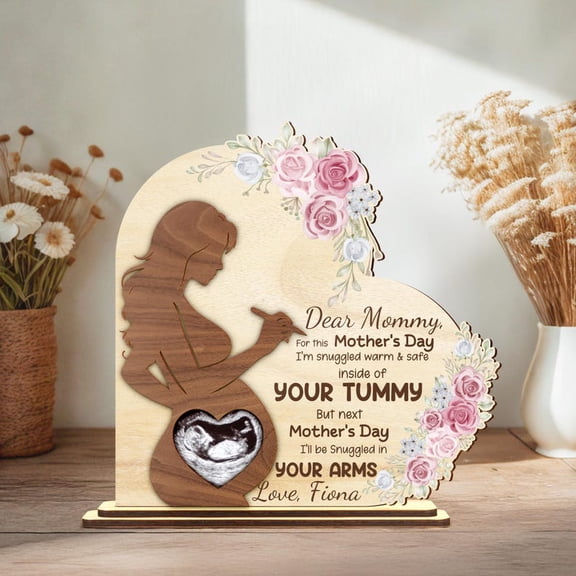 Personalized Pregnancy Ultrasound Mother’s Day Gift, Custom Mom-to-Be Wooden Sign, Baby Bump Sonogram Frame, Expecting Mom Keepsake