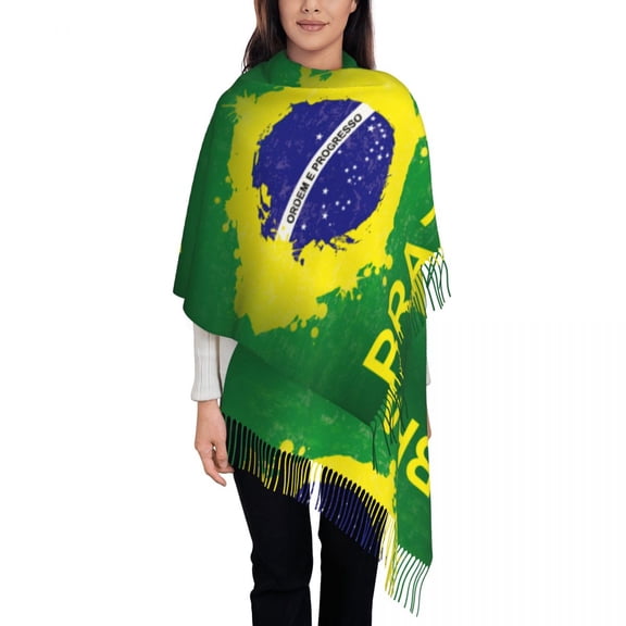 Personalized Printed Brazil Long Pile Fringe Men Scarf Women'S Anti Chill Scarf
