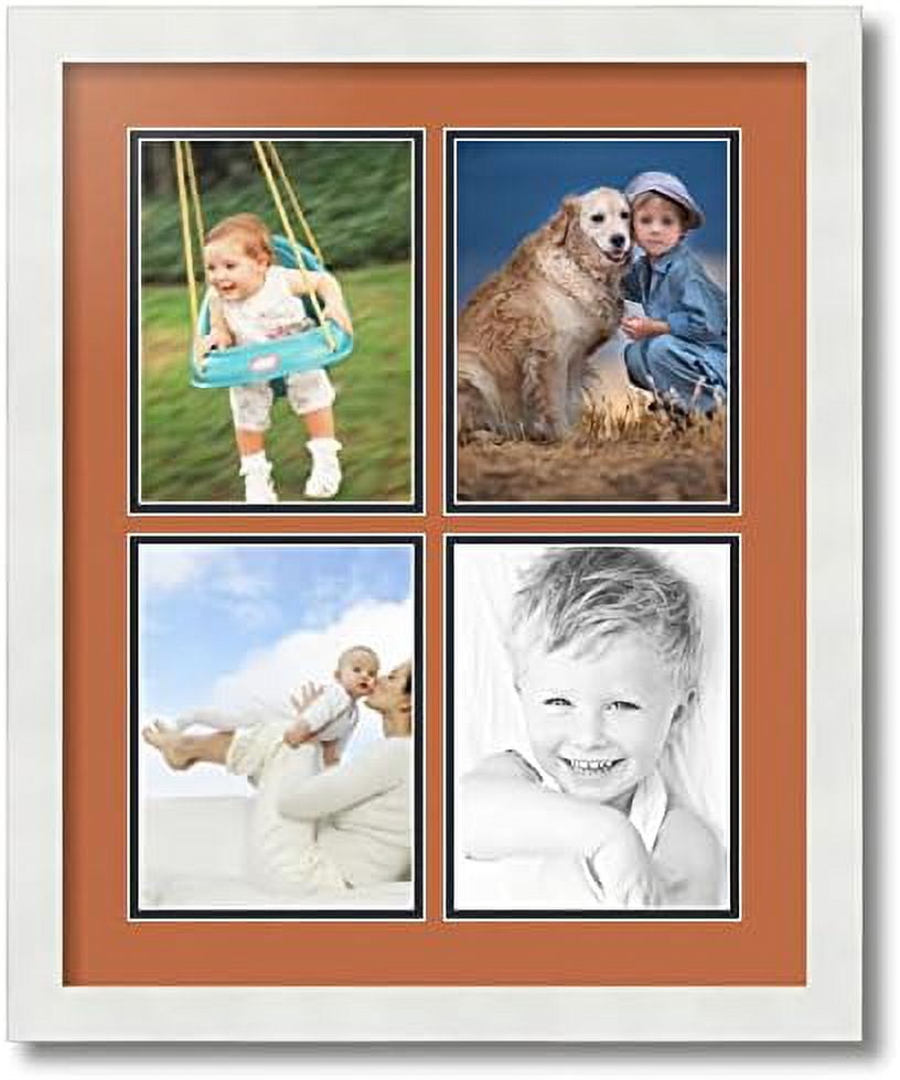 collage photo picture frame with 4-6x8 openings, framed in white with red orange and black mats (cdm-1-frbw26074)